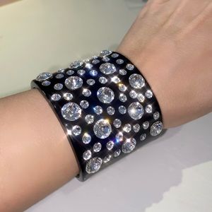 Oversized Black Acrylic Cuff Bracelet, One Of A Kind Handmade Bracelet Cuff